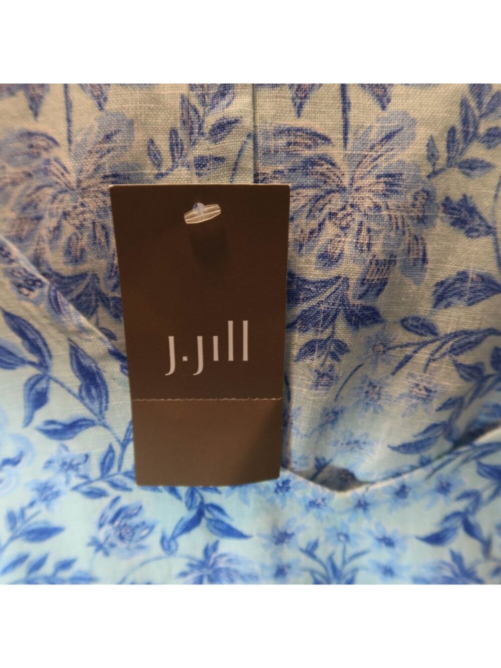 J JILL Love Linen V Neck Maxi Dress Size L NWT Aqua Floral Coastal Summer - Picture 8 of 11